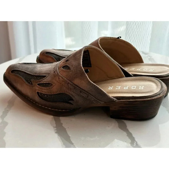 Roper Brown Beth Glittered Snip Toe Mules Casual Flat Size 10 - Picture 3 of 11